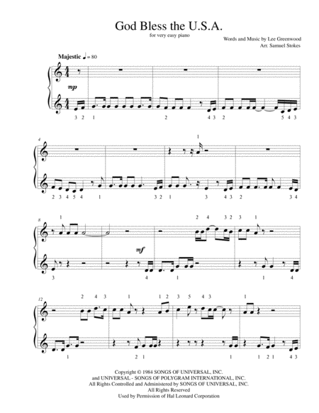 Free Sheet Music God Bless The Us A For Very Easy Piano