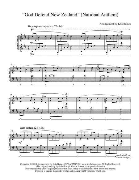 God Defend New Zealand Reflective Solo Piano Arrangement Sheet Music