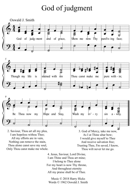 God Of Judgment And Of Grace A New Tune To A Wonderful Oswald Smith Hymn Sheet Music