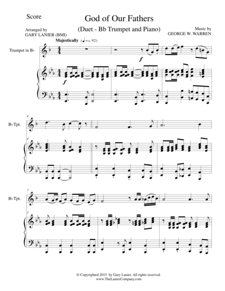 Free Sheet Music God Of Our Fathers Duet Bb Trumpet And Piano Score And Parts