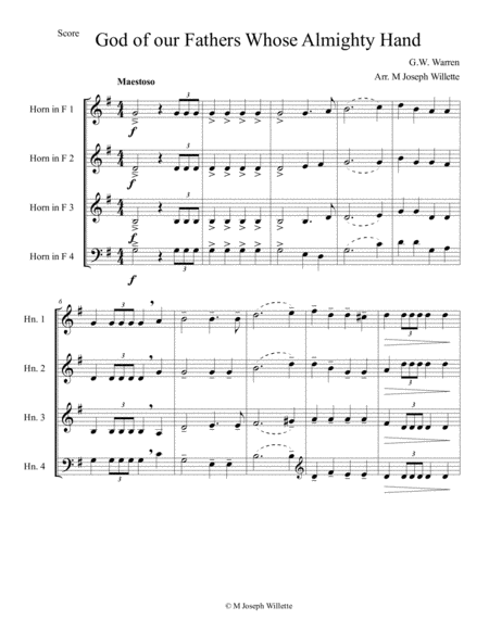 Free Sheet Music God Of Our Fathers Whose Almighty Hand Horn Quartet