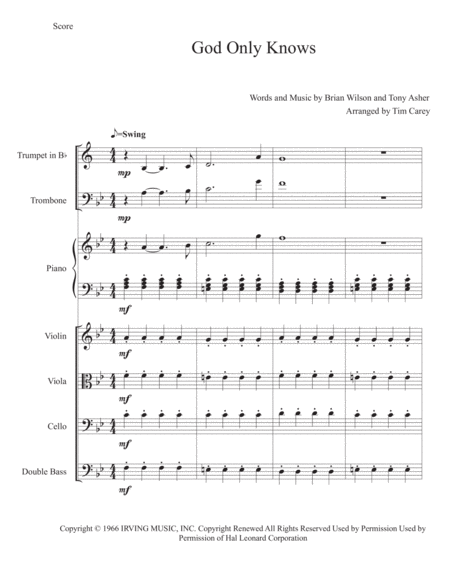 God Only Knows Chamber Or Small Orchestra Sheet Music