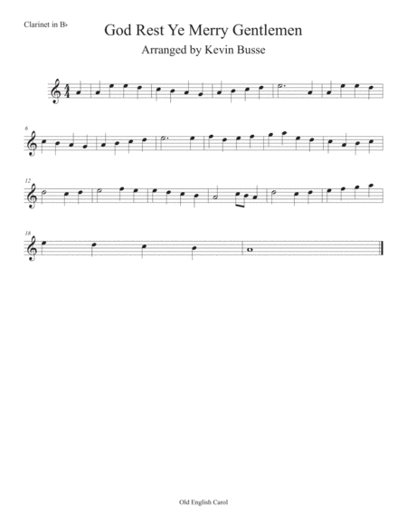 Free Sheet Music God Rest Ye Merry Gentlemen Easy Key Of C Clarinet