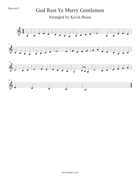 God Rest Ye Merry Gentlemen Easy Key Of C Horn In F Sheet Music