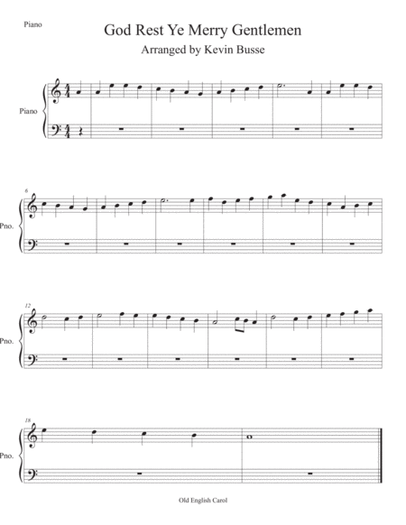 Free Sheet Music God Rest Ye Merry Gentlemen Easy Key Of C Piano