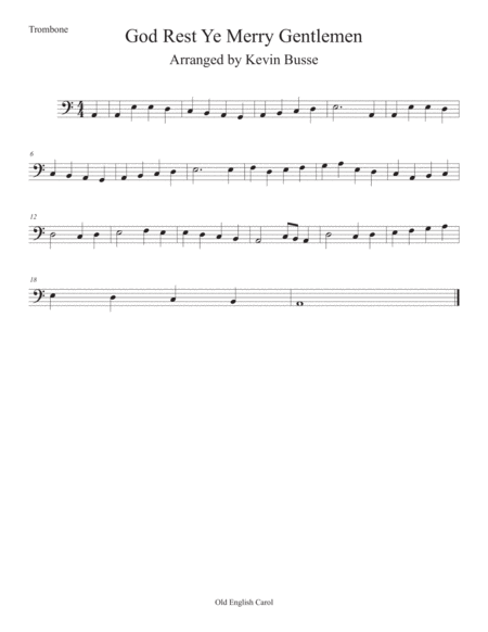 God Rest Ye Merry Gentlemen Easy Key Of C Trombone Sheet Music