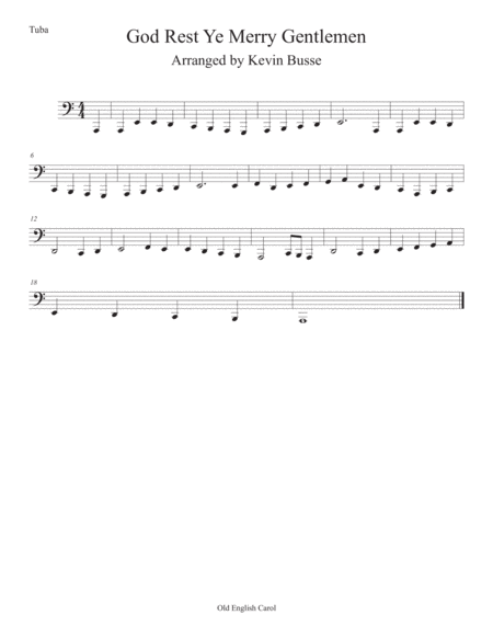 God Rest Ye Merry Gentlemen Easy Key Of C Tuba Sheet Music