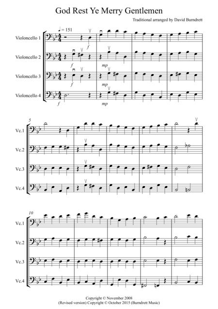 God Rest Ye Merry Gentlemen For Cello Quartet Sheet Music