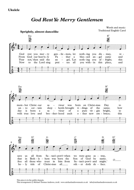 Free Sheet Music God Rest Ye Merry Gentlemen For Ukulele With Tab