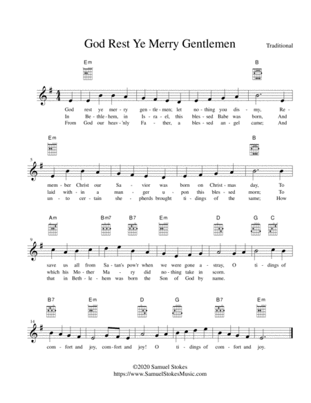 God Rest Ye Merry Gentlemen Lead Sheet In E Minor Sheet Music