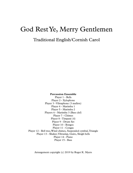 God Rest Ye Merry Gentlemen Percussion Ensemble Sheet Music