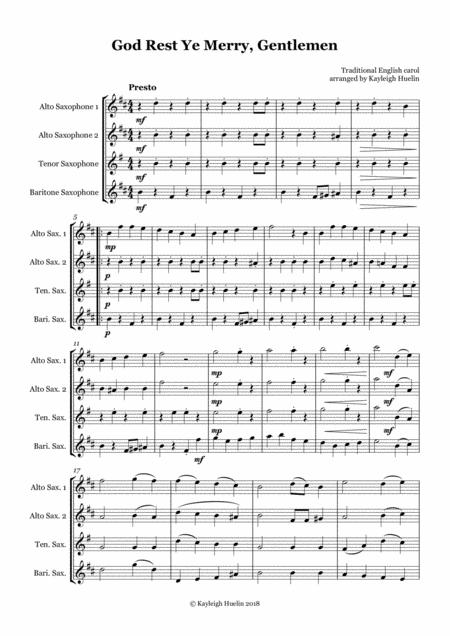 God Rest Ye Merry Gentlemen Saxophone Quartet Aatb Sheet Music