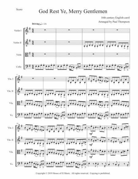 God Rest Ye Merry Gentlemen String Quartet Sheet Music