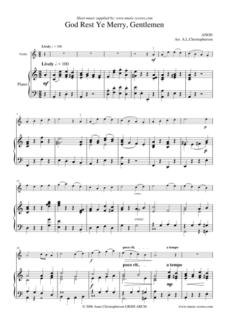 Free Sheet Music God Rest Ye Merry Gentlemen Violin And Piano