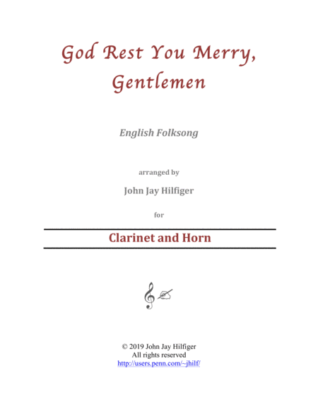 God Rest You Merry Gentlemen For Clarinet And Horn Sheet Music