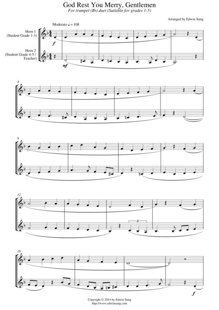 God Rest You Merry Gentlemen For Horn Duet Suitable For Grades 1 5 Sheet Music