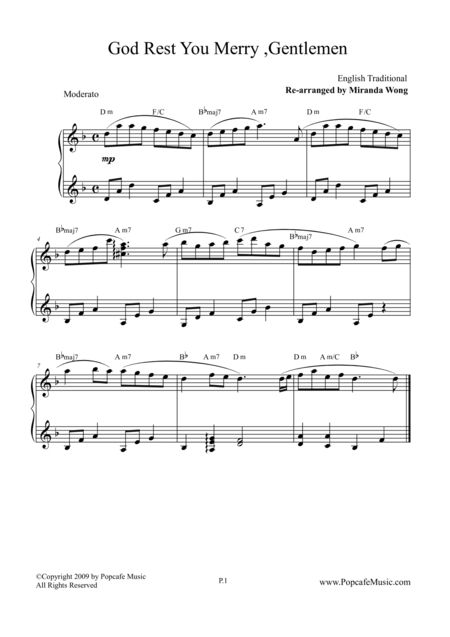 God Rest You Merry Gentlemen Romantic Version For Piano Solo Sheet Music