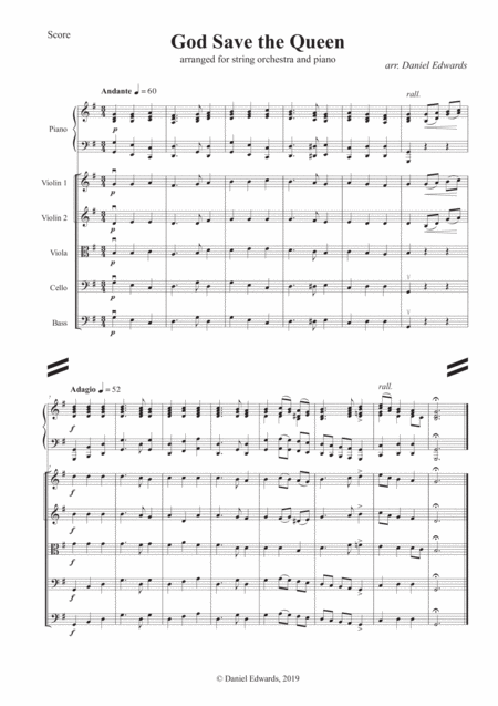 Free Sheet Music God Save The Queen Arranged For String Orchestra And Piano