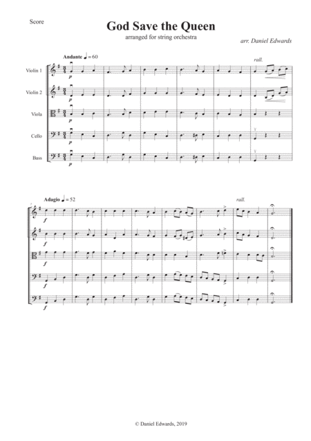 Free Sheet Music God Save The Queen Arranged For String Orchestra