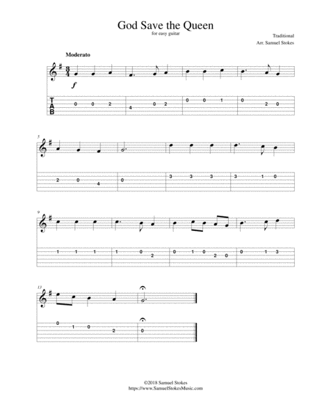 Free Sheet Music God Save The Queen For Easy Guitar With Tab