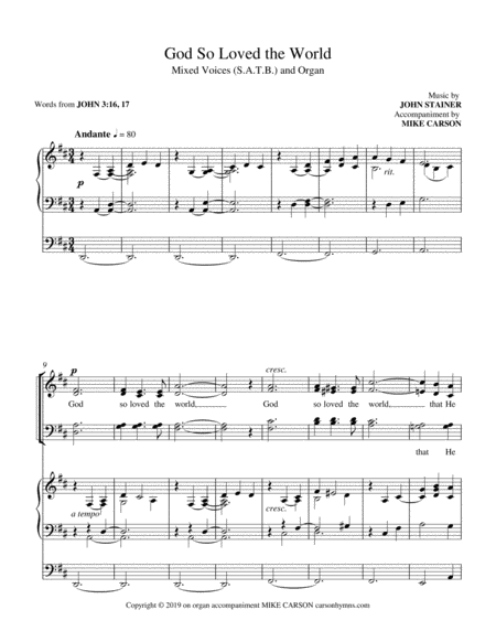 God So Loved The World Stainer Satb With Organ Accompaniment Sheet Music