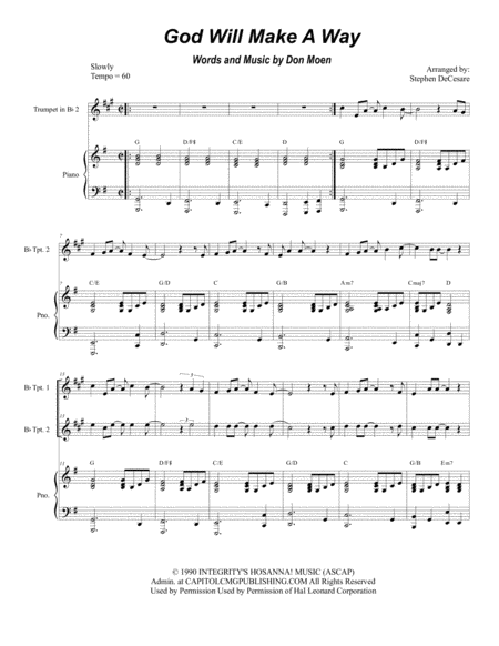 God Will Make A Way Duet For Bb Trumpet Sheet Music