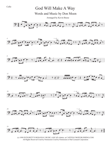 Free Sheet Music God Will Make A Way Easy Key Of C Cello