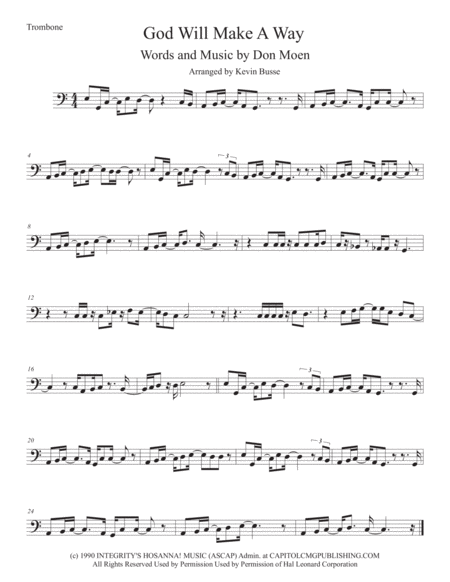 Free Sheet Music God Will Make A Way Easy Key Of C Trombone