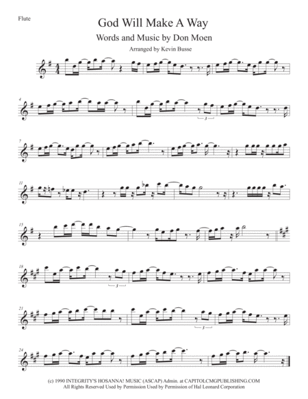 God Will Make A Way Original Key Flute Sheet Music