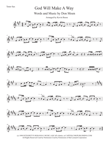 God Will Make A Way Original Key Tenor Sax Sheet Music