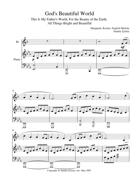 Gods Beautiful World Treble Bb Instrument Solo Sheet Music