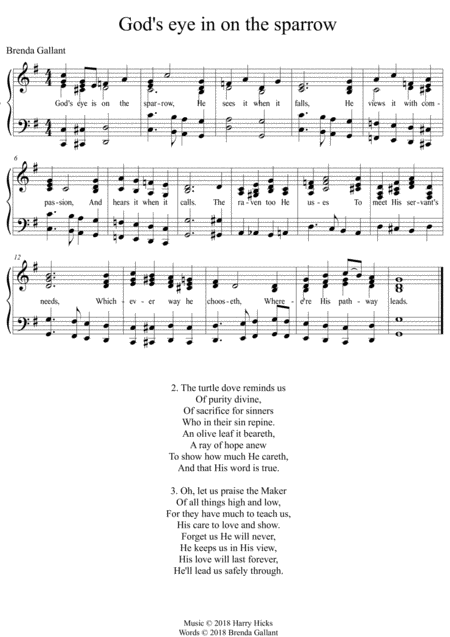 Free Sheet Music Gods Eye Is On The Sparrow A New Hymn