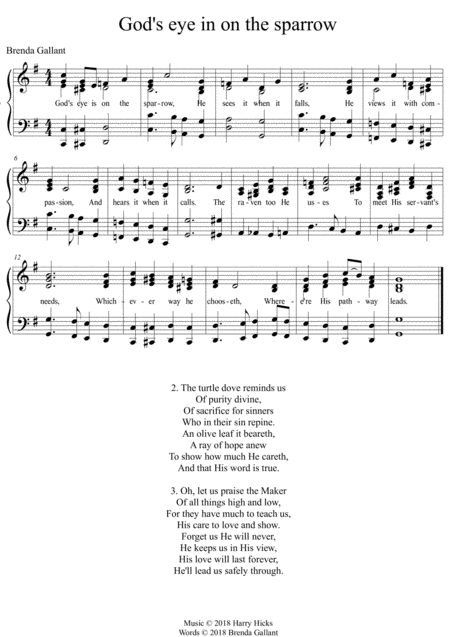 Gods Eye Is On The Sparrow A New Hymn Sheet Music