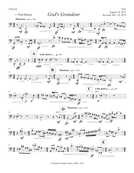 Gods Grandeur 2012 Rev 2019 Cello Part Sheet Music