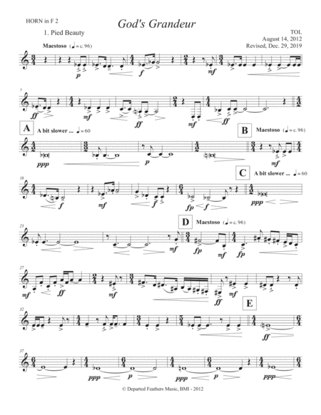 Free Sheet Music Gods Grandeur 2012 Rev 2019 Horn In F 2 Part