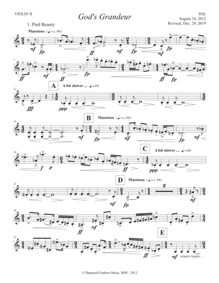 Gods Grandeur 2012 Rev 2019 Violin 2 Part Sheet Music