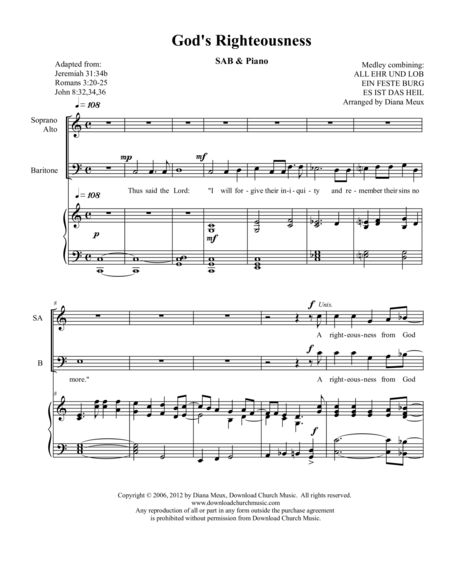 Gods Righteousness Sab Choir And Piano Sheet Music