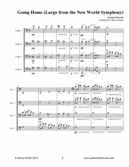 Free Sheet Music Going Home Largo Theme From New World Symphony For Cello Quartet Four Cellos