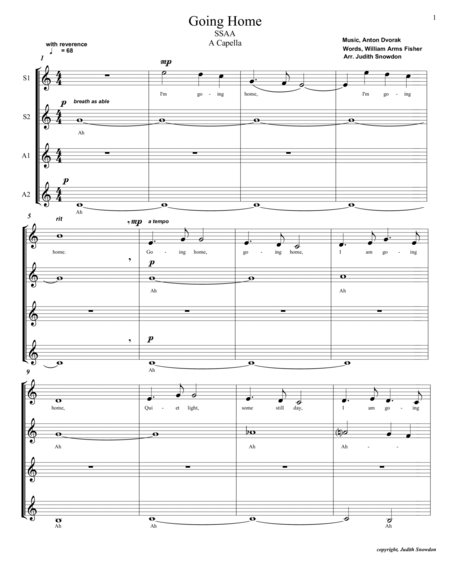 Going Home Ssaa A Cappella Sheet Music