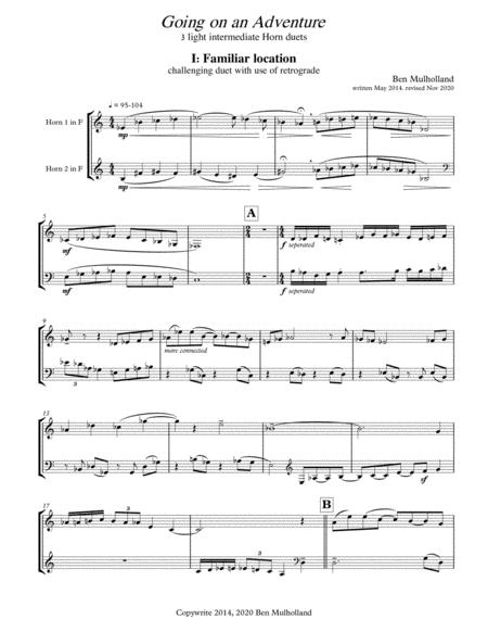 Free Sheet Music Going On An Adventure 3 Light Intermediate Duets For Horn