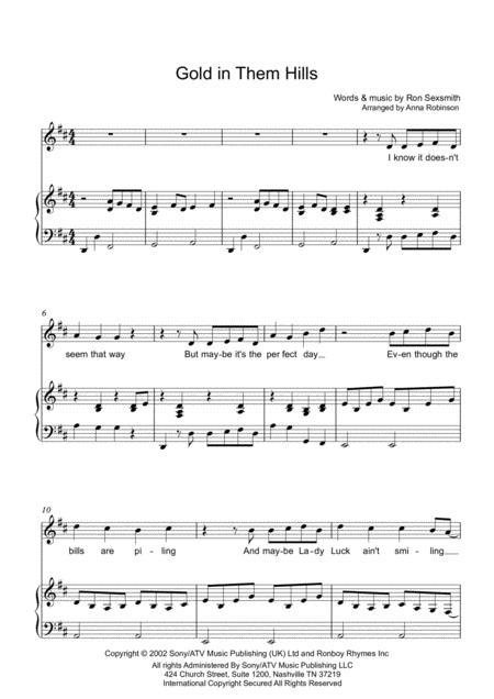 Free Sheet Music Gold In Them Hills Piano Voice