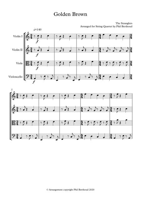 Free Sheet Music Golden Brown By The Stranglers For String Quartet