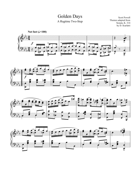 Golden Days Ragtime For Solo Piano Sheet Music