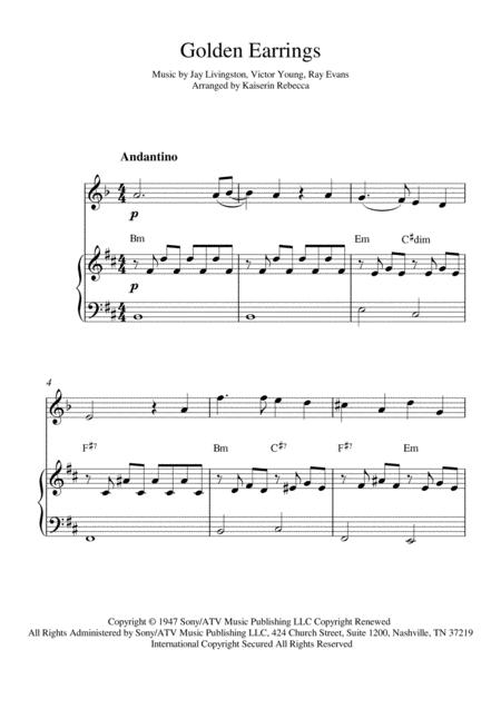 Free Sheet Music Golden Earrings For Clarinet In A Solo And Piano Accompaniment