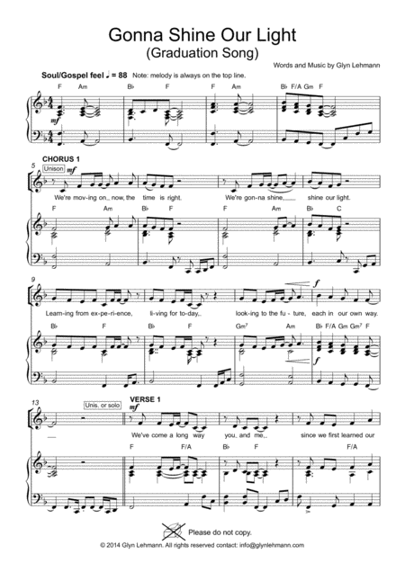 Free Sheet Music Gonna Shine Our Light