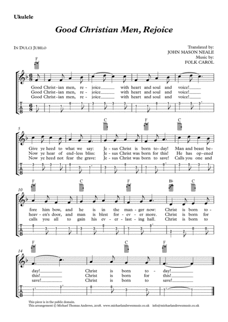 Good Christian Men Rejoice For Ukulele With Tab Sheet Music