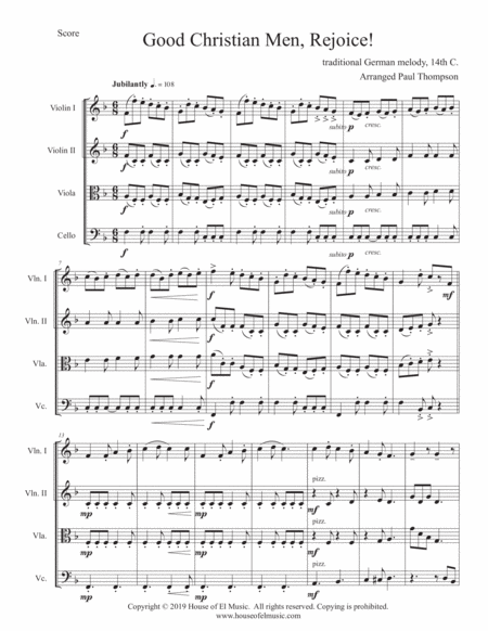 Good Christian Men Rejoice String Quartet Sheet Music