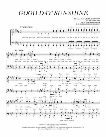 Free Sheet Music Good Day Sunshine Quartet Pricing