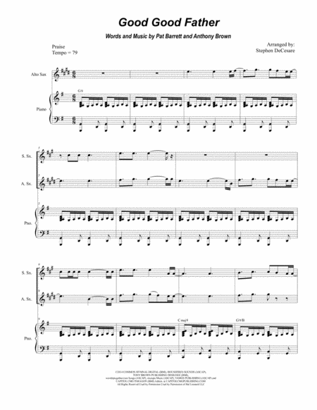 Good Good Father Duet For Soprano And Alto Saxophone Sheet Music