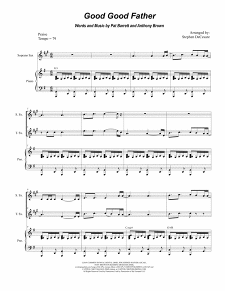 Good Good Father Duet For Soprano And Tenor Saxophone Sheet Music